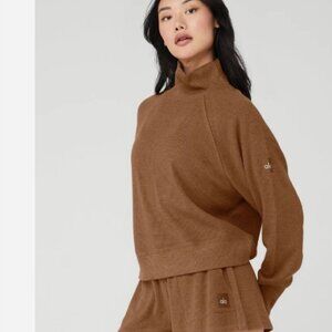 ALO Waffle Weekend Escape Mock Neck Long Sleeve - Cinnamon Brown